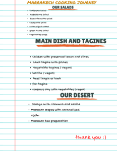 Marrakech Cooking Class Journey Menu